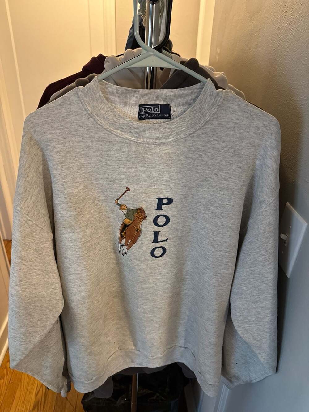 Vintage Polo Ralph Lauren Big Pony Vertical Spell Out Sweatshirt Grey XL